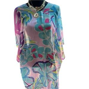 NWT JS Ondo Portuguese Floral Tunic Beach Cover Up One Size